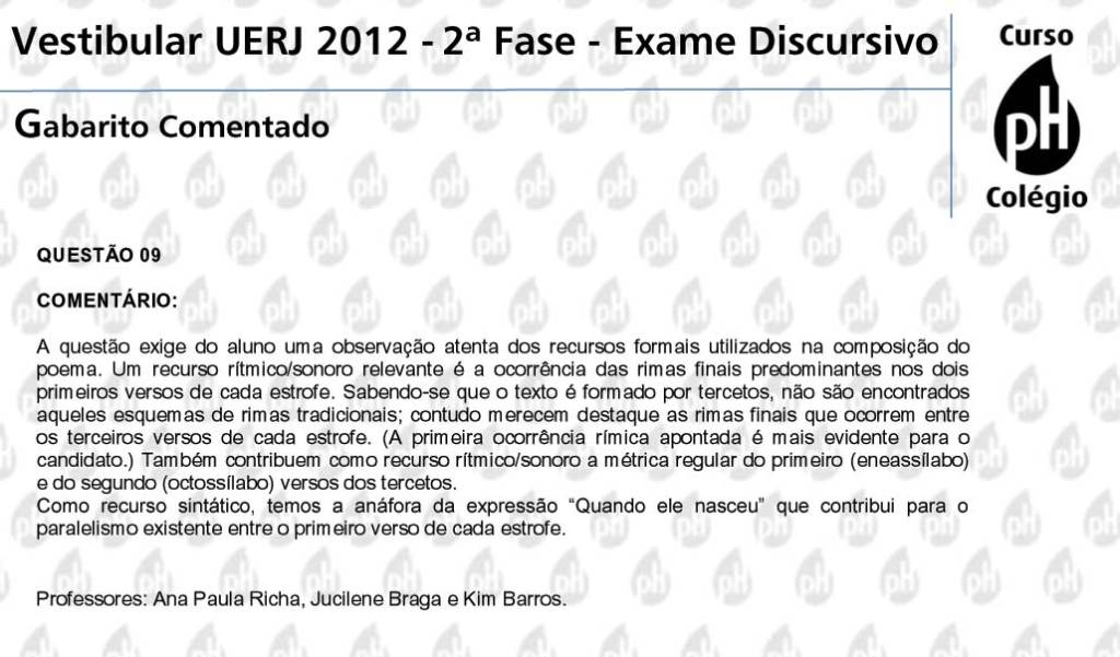 Uerj 2012 – Literatura (questão 9)