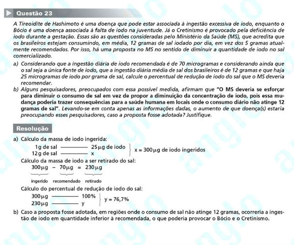 Unicamp 2012: Questão 23 (segunda fase) – Ciências da Natureza