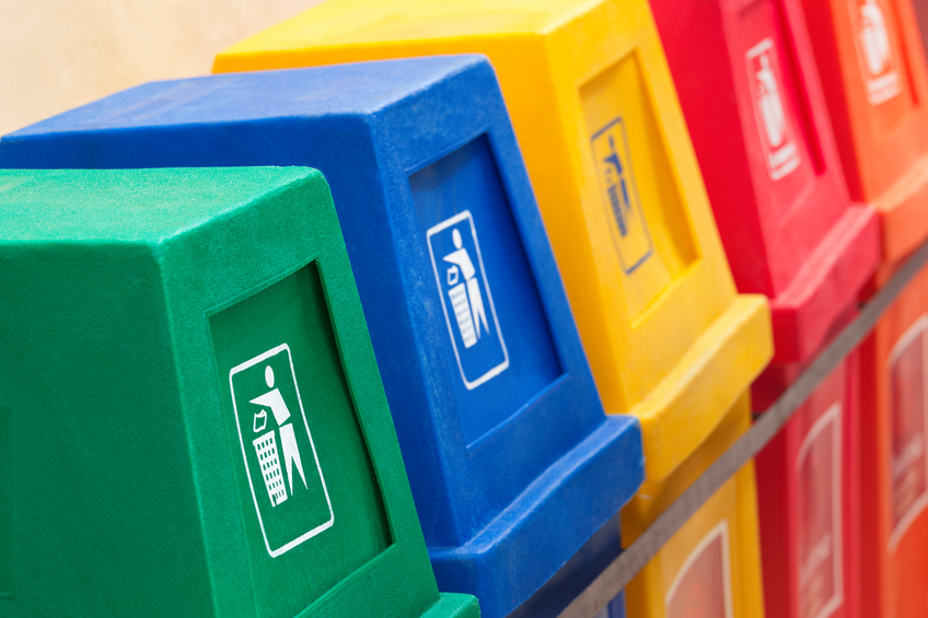 Recycling bins at a recycling station