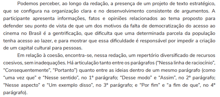 Comentário sobre a redação nota mil da candidata Maria Barra.