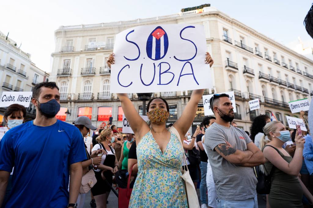 Rally In Support Of The Protests In Cuba In Spain