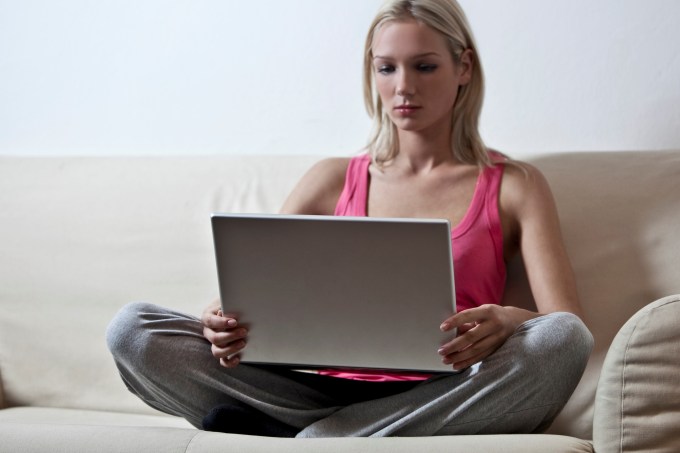 Woman Sitting On The Sofa With The Laptop