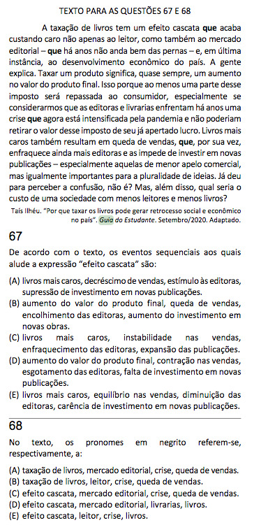 Quest&otilde;es 67 e 68 da Fuvest 2022, com um texto do Guia do Estudante