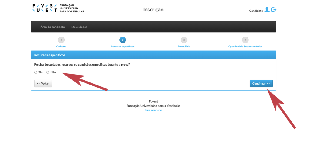 Fuvest Inscrição: passo 8