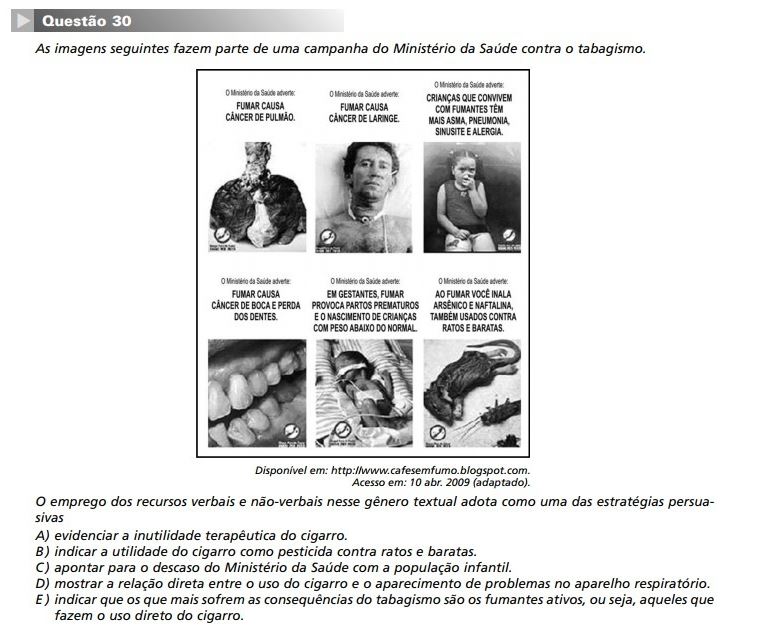 quest&atilde;o tabagismo enem
