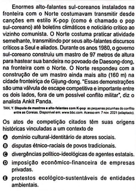 Quest&atilde;o Enem 2023 Coreais