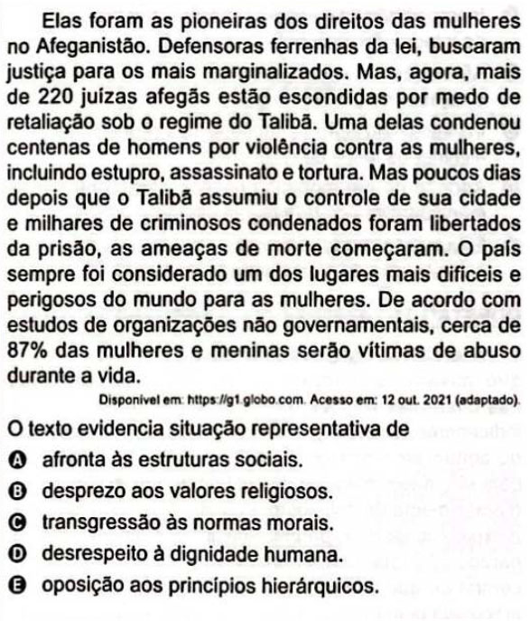 Quest&atilde;o Enem 2023 Afeganist&atilde;o