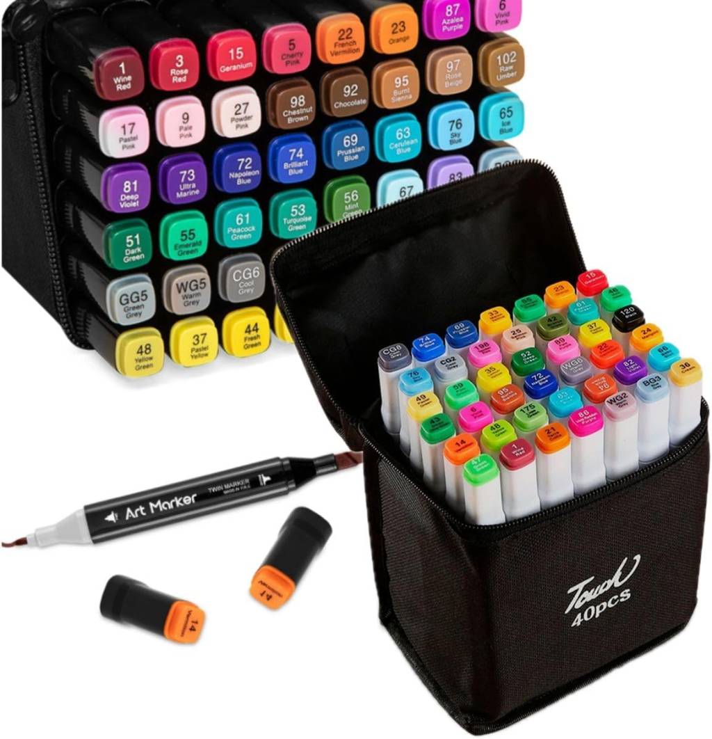 Kit Estojo Caneta Marcador para Colorir Desenho Professional Ponta Dupla Canetinhas Marcadores 40 Cores Original