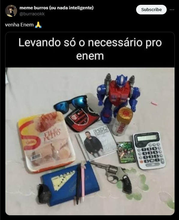 Print de redes sociais com tweet sobre a prova do Enem