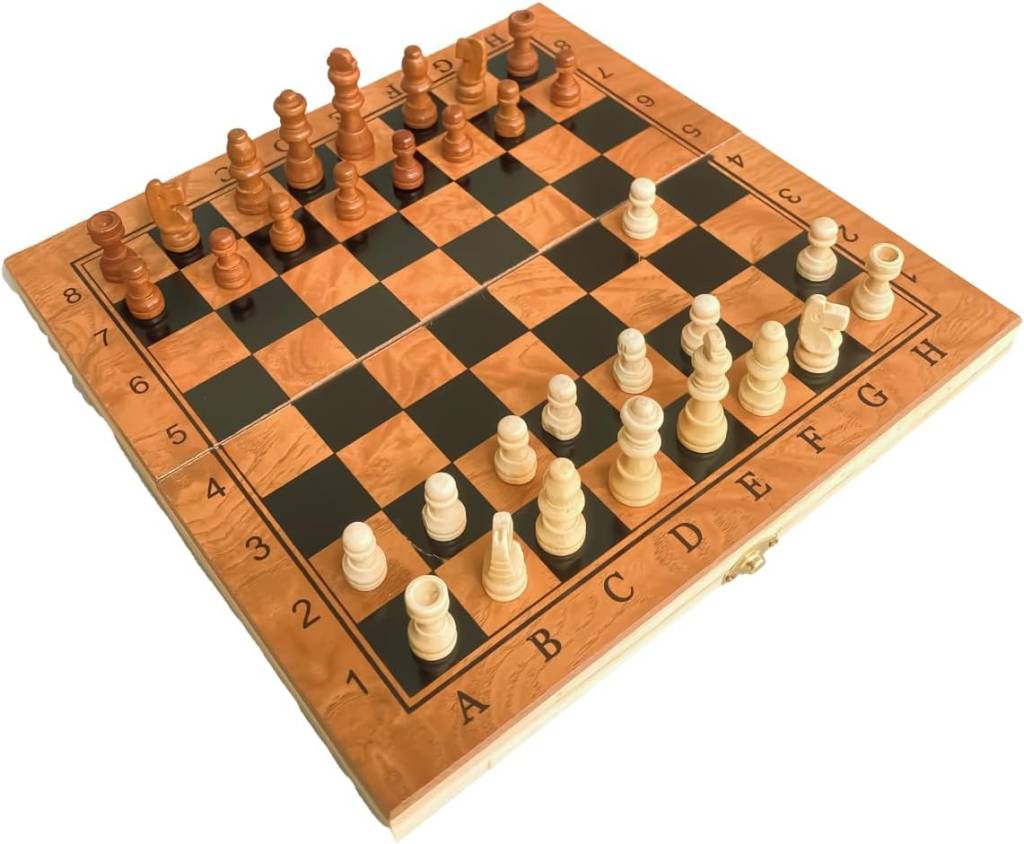 Jogo de Xadrez Tabuleiro Madeira Maleta Dobrável Portátil