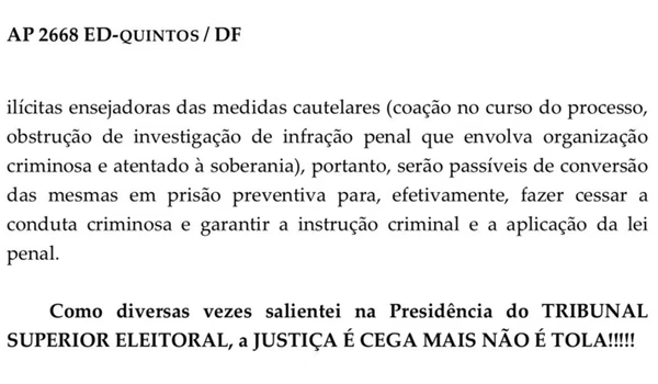 Printscreen com erro original do ministro do STF, que escreveu 