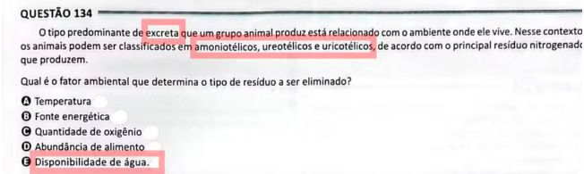 Quest&atilde;o que caiu no Enem do Par&aacute; sobre excre&ccedil;&atilde;o.