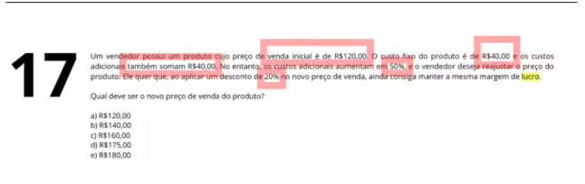 Quest&atilde;o sobre produtos divulgada por Edcley.