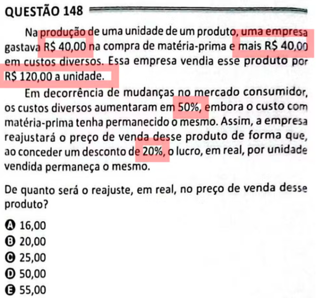Quest&atilde;o que caiu no Enem do Par&aacute; sobre produtos